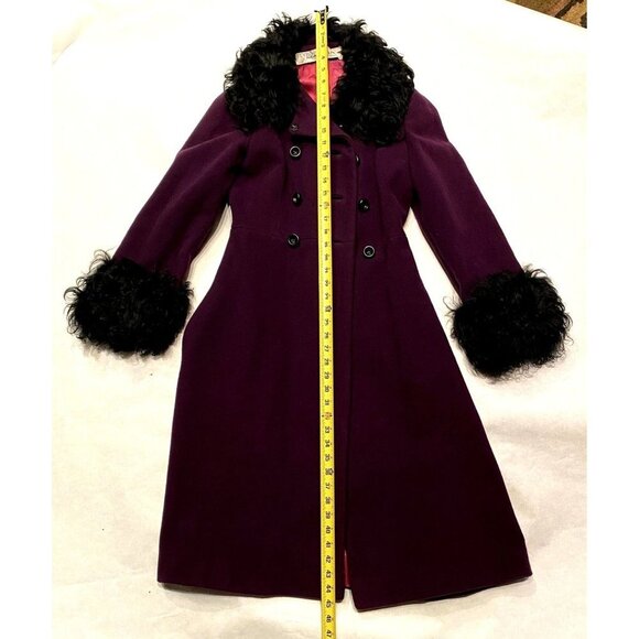 Retro VTG Purple Miss Magnin for I. Magnin Wool Coat curly lamb collar cuffs XS - Picture 9 of 15
